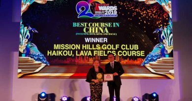 Mission Hills China named world’s best at Asian golf awards Photo caption 1 – Simon Yang, Director of Club Operations receiving the awards on behalf of Mission Hills