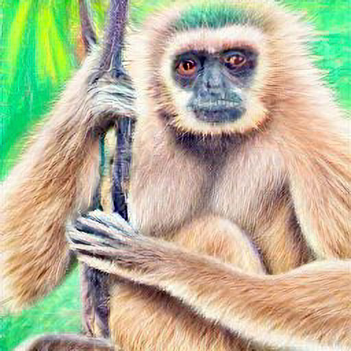 Ai generated pastel drawing of a Hainan gibbon in the rainforest