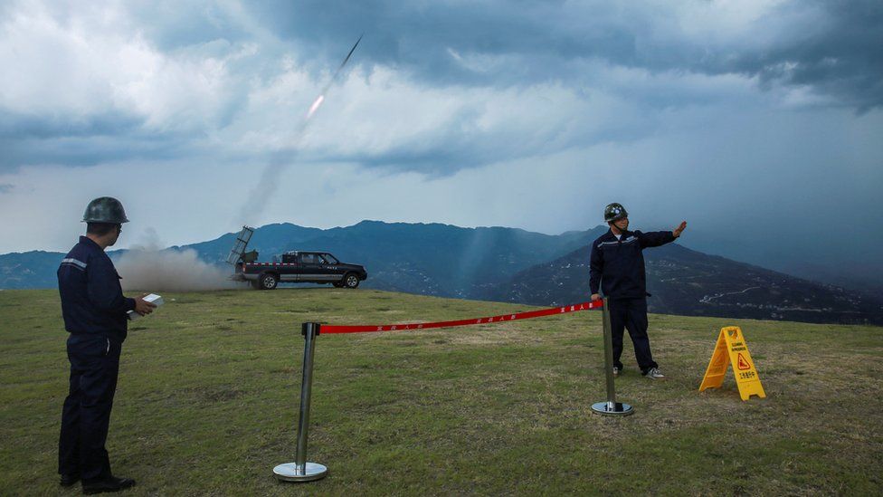 Authorities in Hubei carry out cloud seeding operations in Hubei province on 16 August
