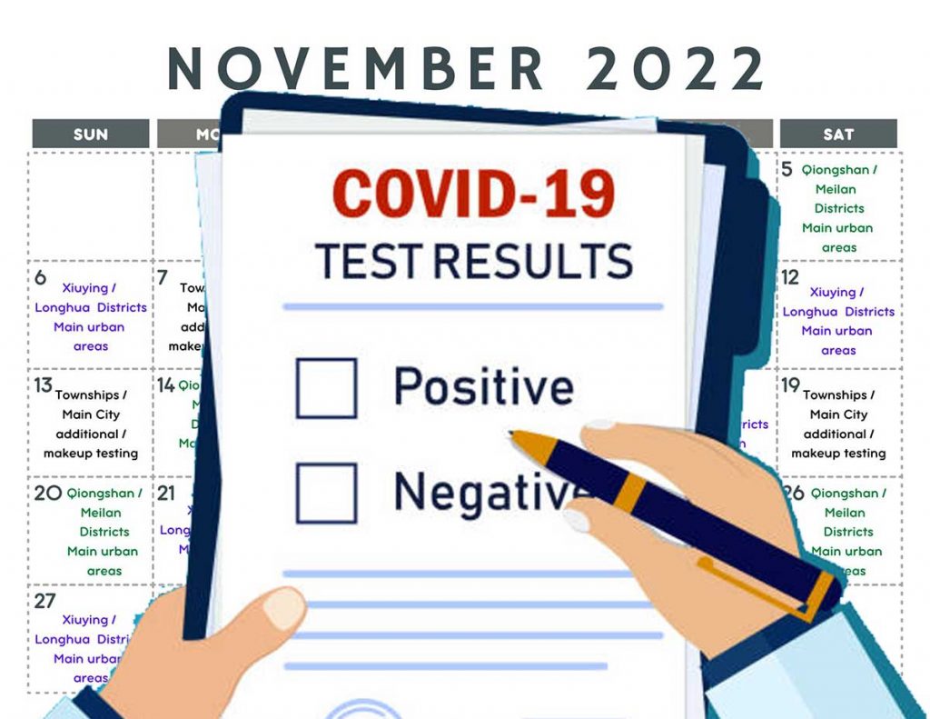 Rolling calendar for November’s testing locations, and how to find least busy line in your area