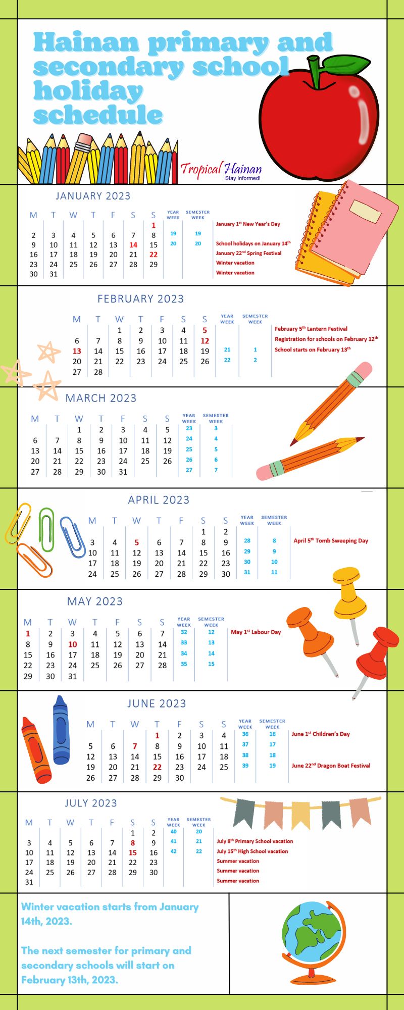Primary and secondary school holiday schedule for 2022-2023 issued by the Hainan Provincial Department of Education