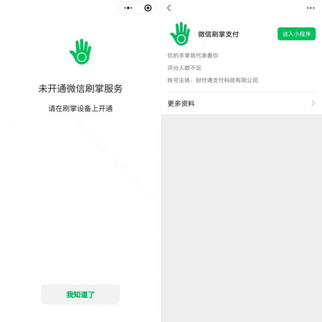 Tencent's "Palm Scan Payment" mini-program