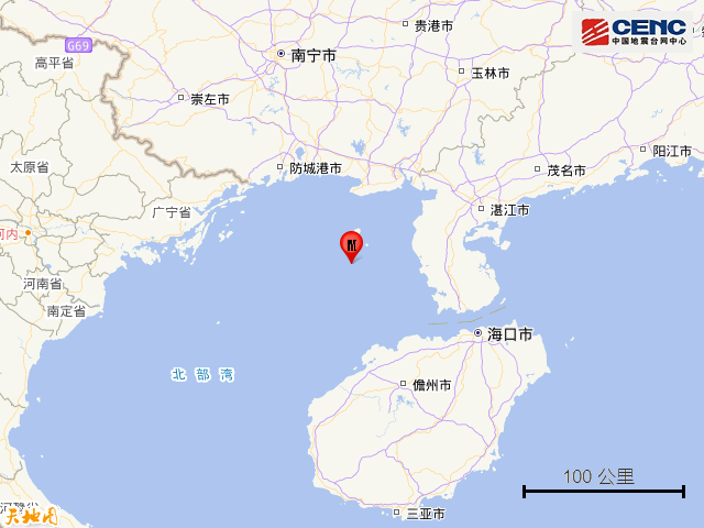 Magnitude 5.0 Earthquake Strikes Beibu Gulf, 155 Kilometers from Haikou