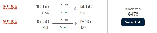 Flight details Haikou to Kuala Lumpar