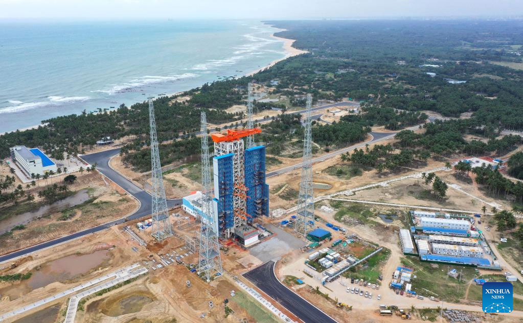 Aerial photo taken on Dec. 29, 2023 shows the No. 1 launch pad of Hainan commercial spacecraft launch site in Wenchang