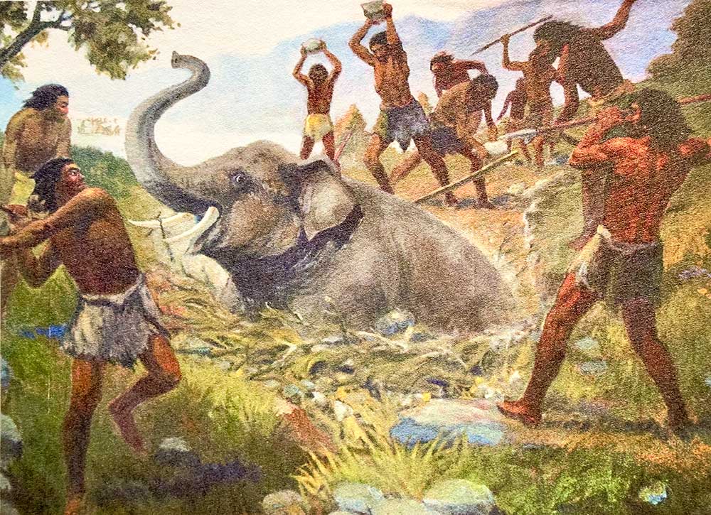 Artist’s impression of a hunt during the Middle Pleistocene era