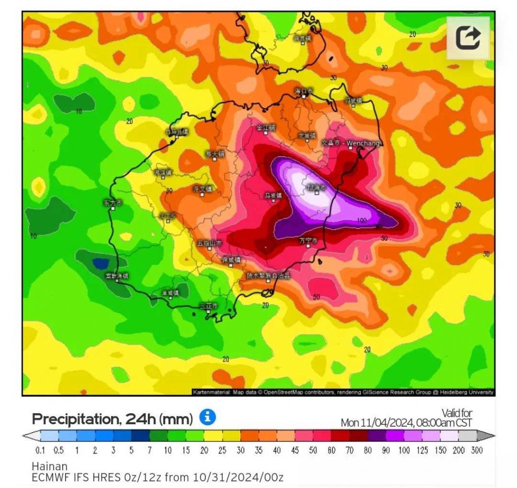 Heavy Rain Expected for Hainan Island Starting November 3rd