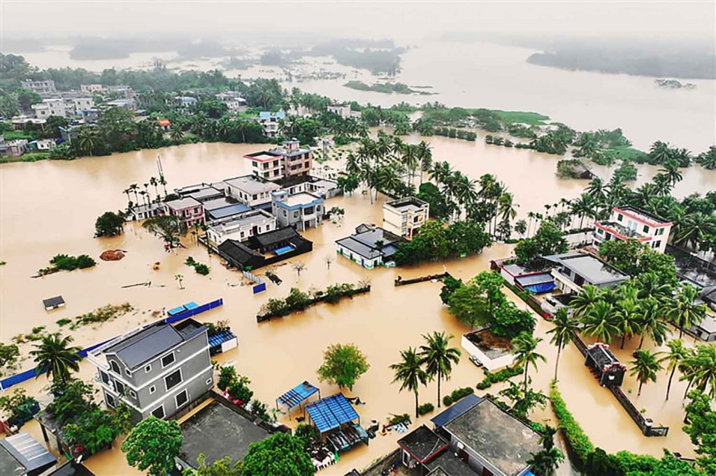 Photo taken on October 30 shows the extreme flooding at Liuke Village, Bo'ao Town, Qionghai