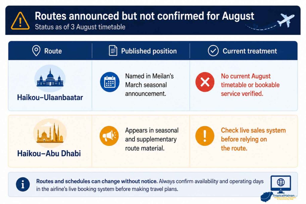 Routes announced but not confirmed for August